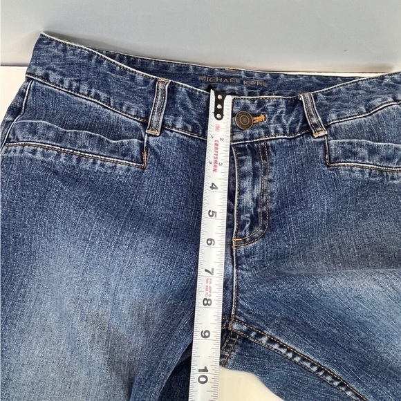 Michael Kors Denim Crop Pant Size 10 Button Leg  Buckle back cotton stretch - Picture 9 of 11